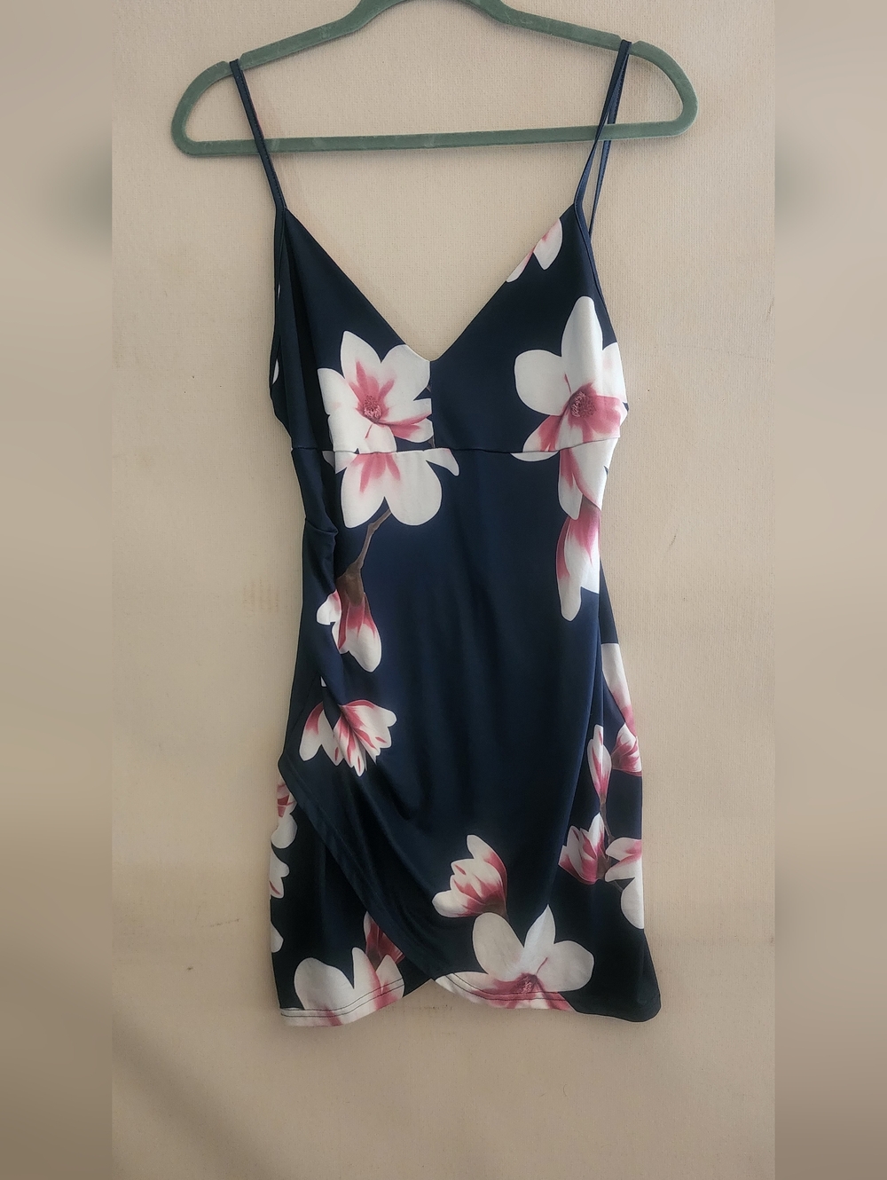 Navy Floral Slip Dress with Pink White Blooms